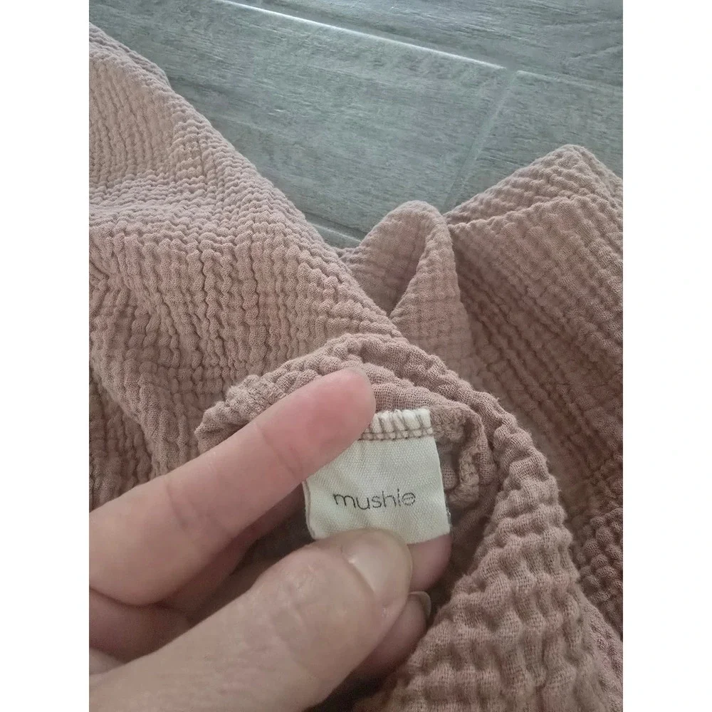 Mushie Organic Cotton Muslin Fitties Crib Sheet Tan Natural Waffle Texture